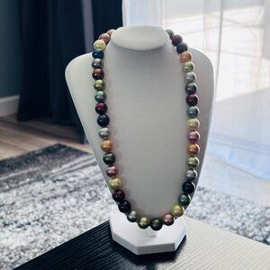 Multicolor Faux Pearl Beaded Necklace Long Statement Strand Classic Jewelry